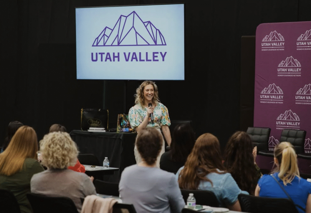Speaker addresses attendees at a Utah Valley Women’s Business Network event.